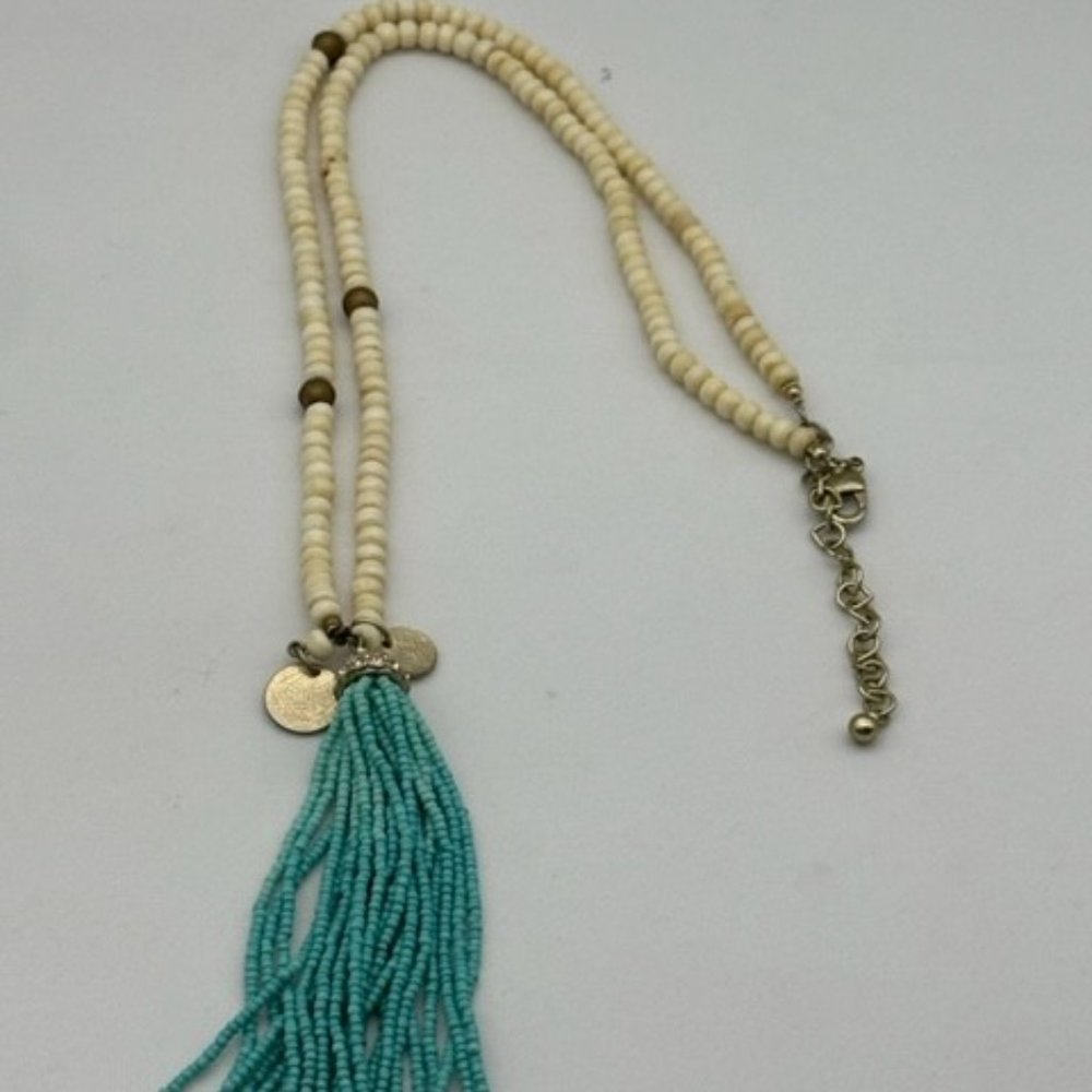 Beaded Turquoise Tassel Necklace